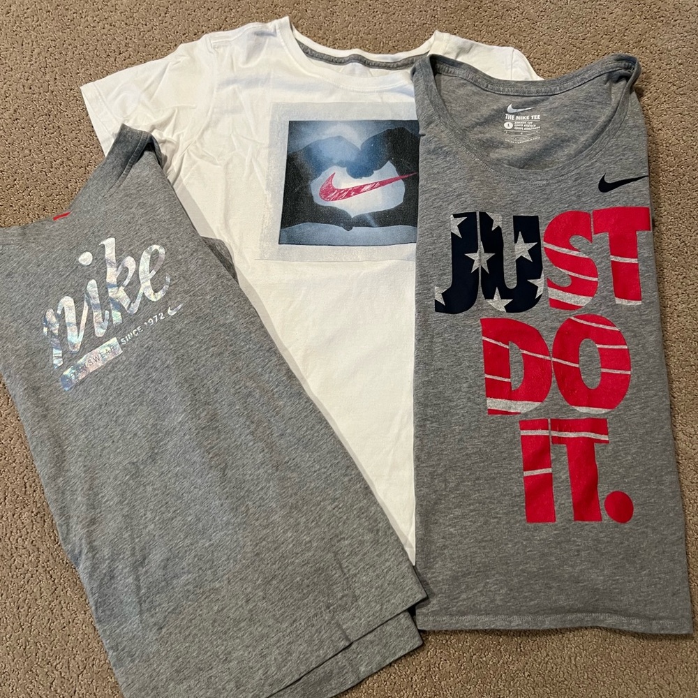 3 Nike Tees - 1 White and 2 Heather Grey